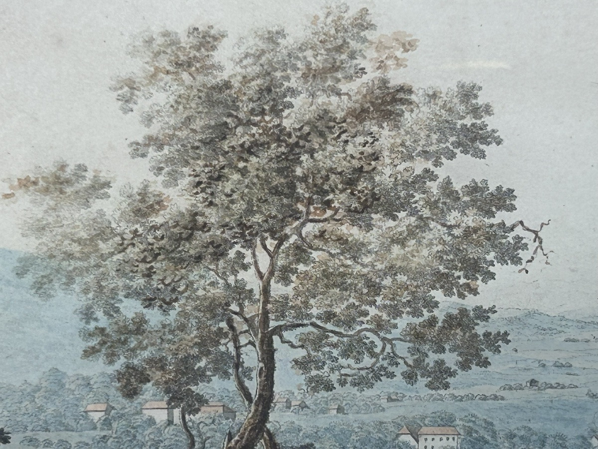 Vue d’un lac suisse ancien dessin et aquarelle époque fin XVIIIème ou début XIXéme H 53 x 67 cm-photo-7