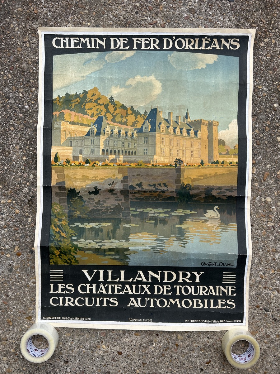 Ancienne affiche de voyage de Constant Duval circa 1920 Chemin de fer d’Orleans Villandry -photo-3