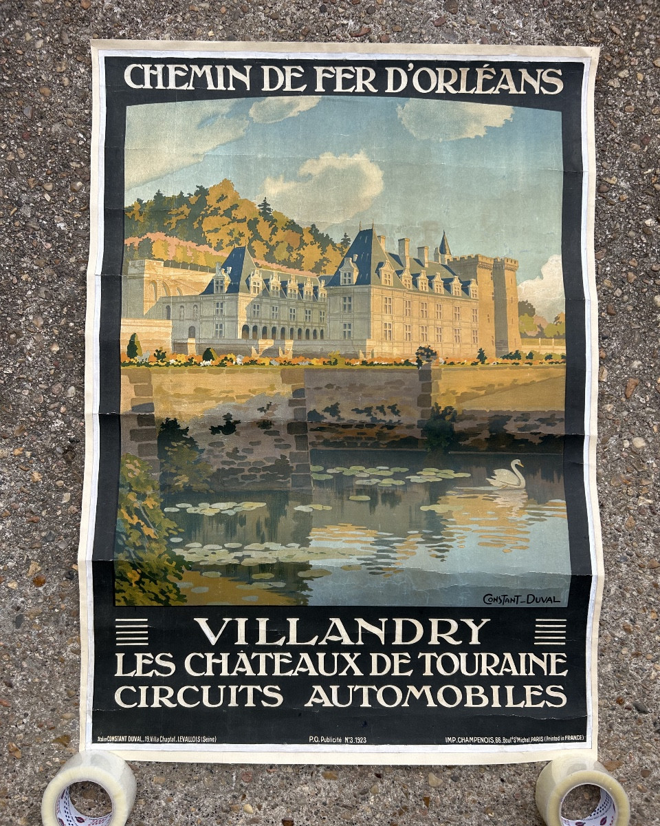 Ancienne affiche de voyage de Constant Duval circa 1920 Chemin de fer d’Orleans Villandry 