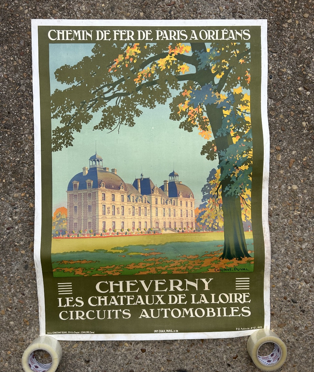 Ancienne affiche de voyage de Constant Duval circa 1920 Chemin de fer d’Orleans CHEVERNY -photo-7