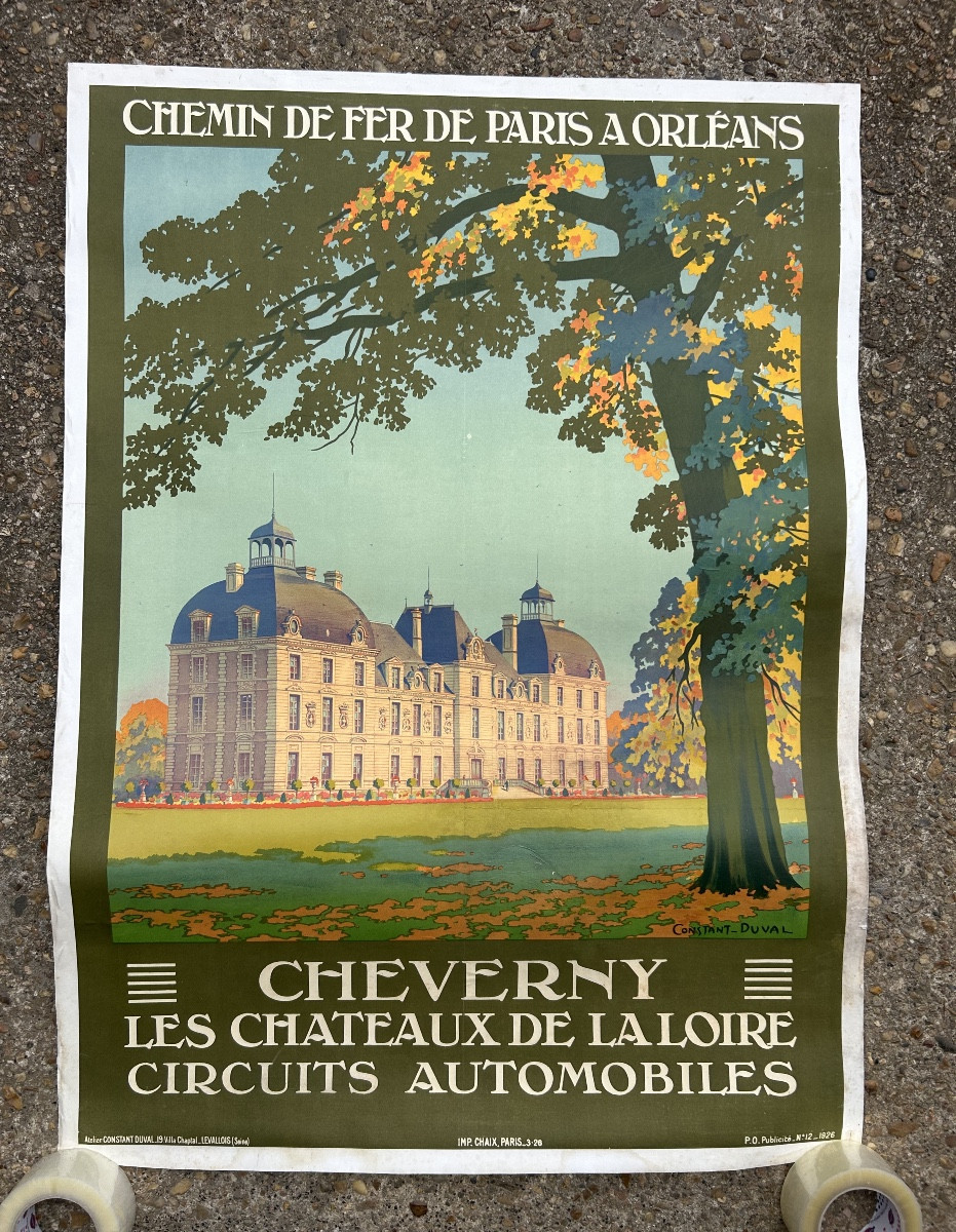 Ancienne affiche de voyage de Constant Duval circa 1920 Chemin de fer d’Orleans CHEVERNY 