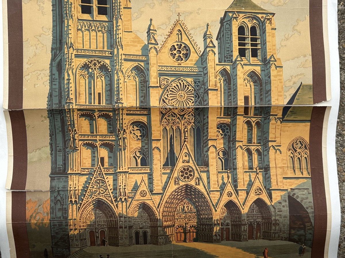 Ancienne affiche de voyage de Constant Duval  Chemin de fer d’Orleans Cathédrale de Bourges  -photo-3