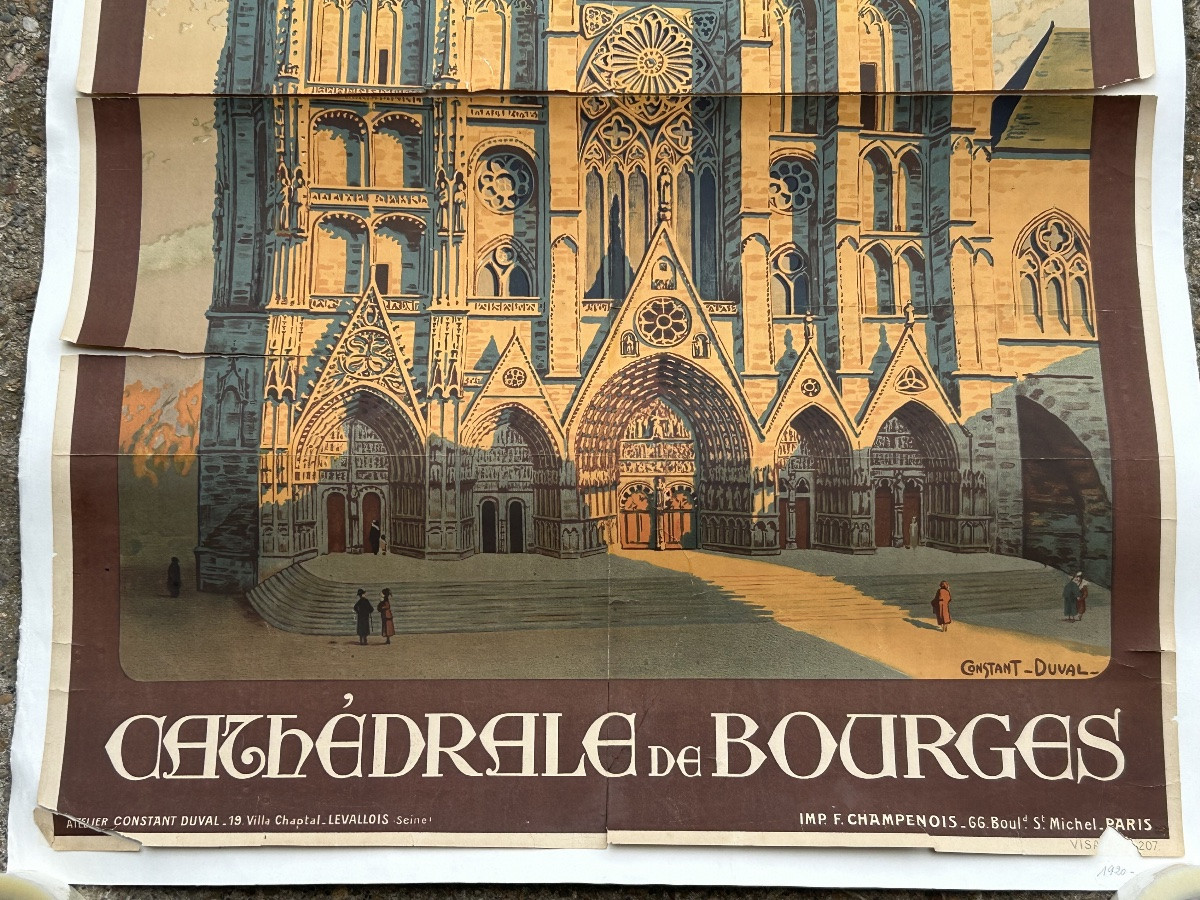 Ancienne affiche de voyage de Constant Duval  Chemin de fer d’Orleans Cathédrale de Bourges  -photo-4