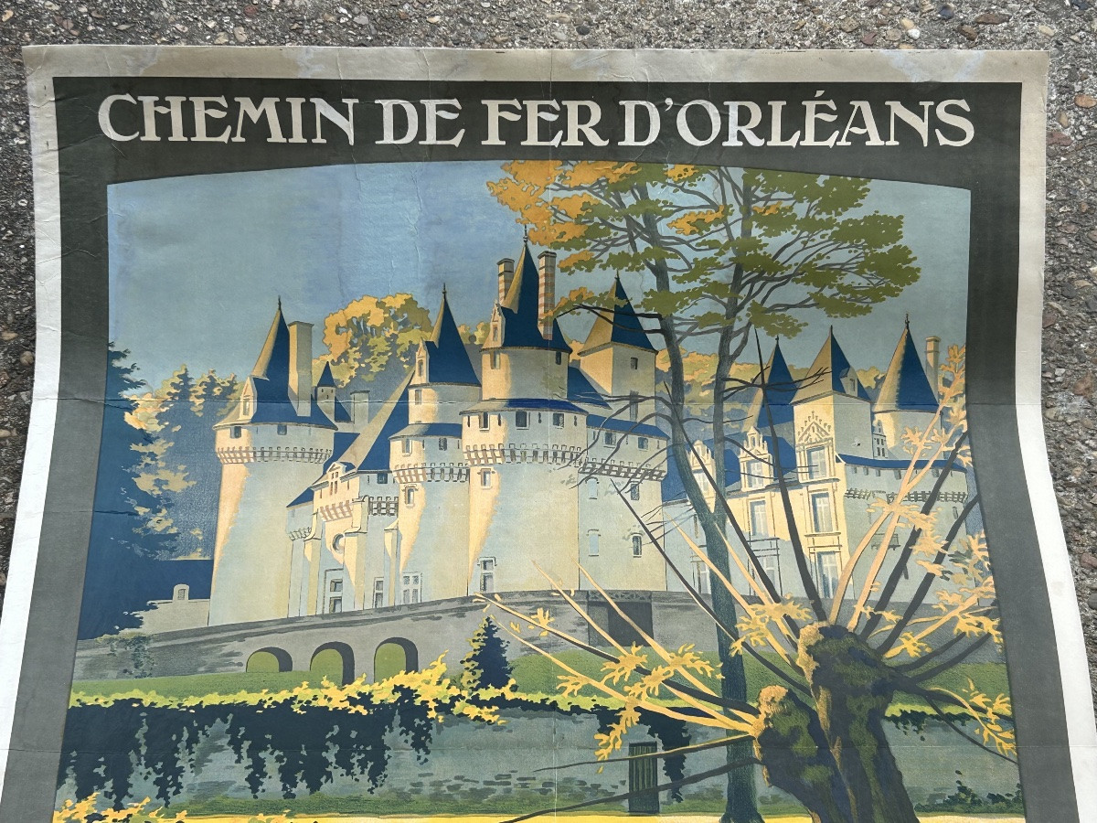Ancienne affiche de voyage de Constant Duval circa 1920 Chemin de fer d’Orleans Château d’Ussé-photo-3
