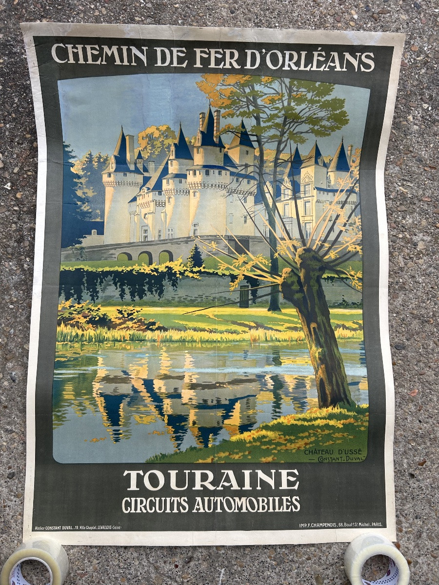 Ancienne affiche de voyage de Constant Duval circa 1920 Chemin de fer d’Orleans Château d’Ussé-photo-5