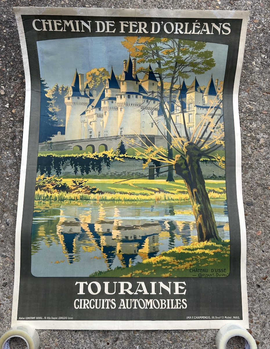 Ancienne affiche de voyage de Constant Duval circa 1920 Chemin de fer d’Orleans Château d’Ussé