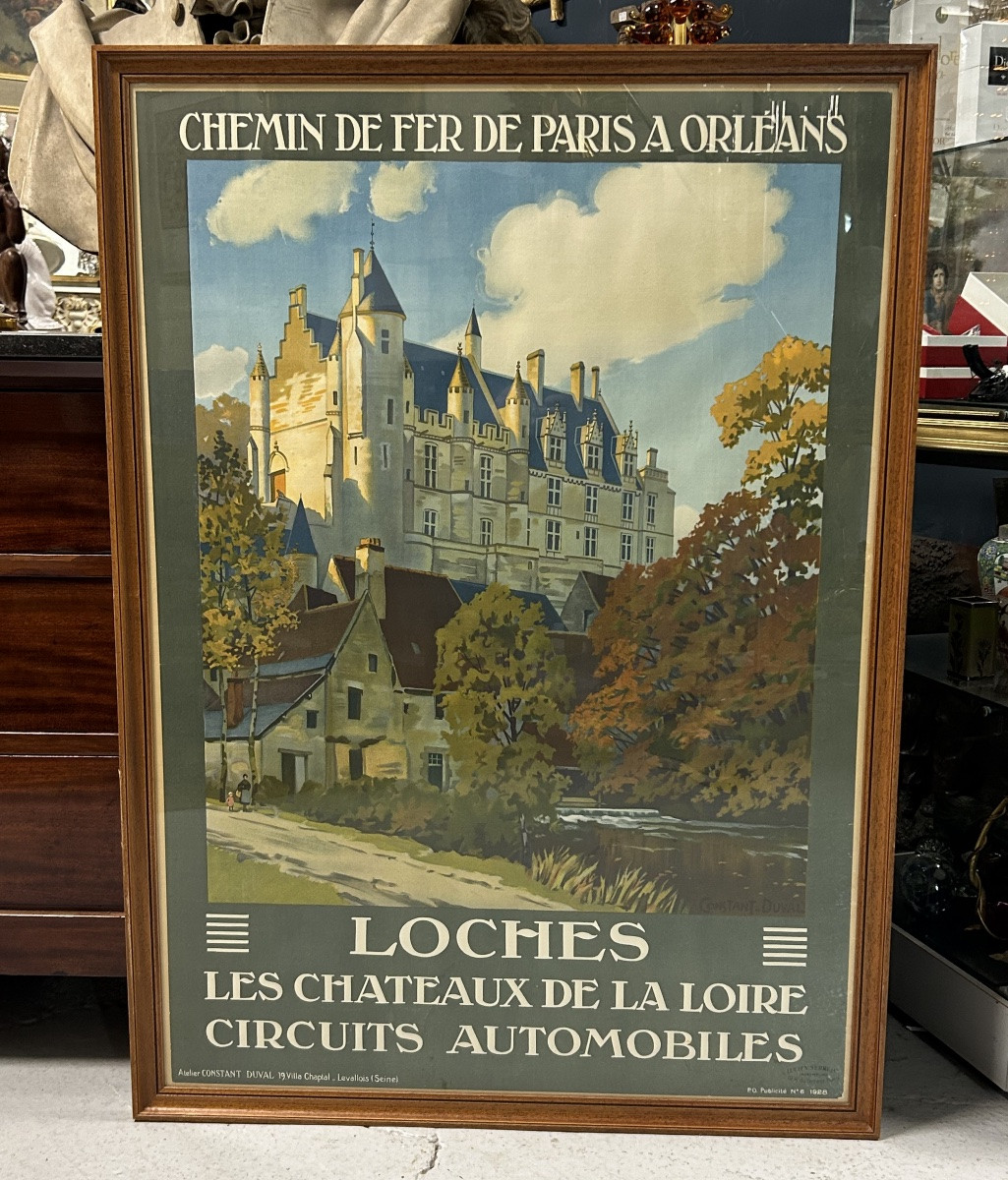 Ancienne affiche de voyage de Constant Duval Chemin de fer de Paris Orleans Loches circuit auto-photo-5