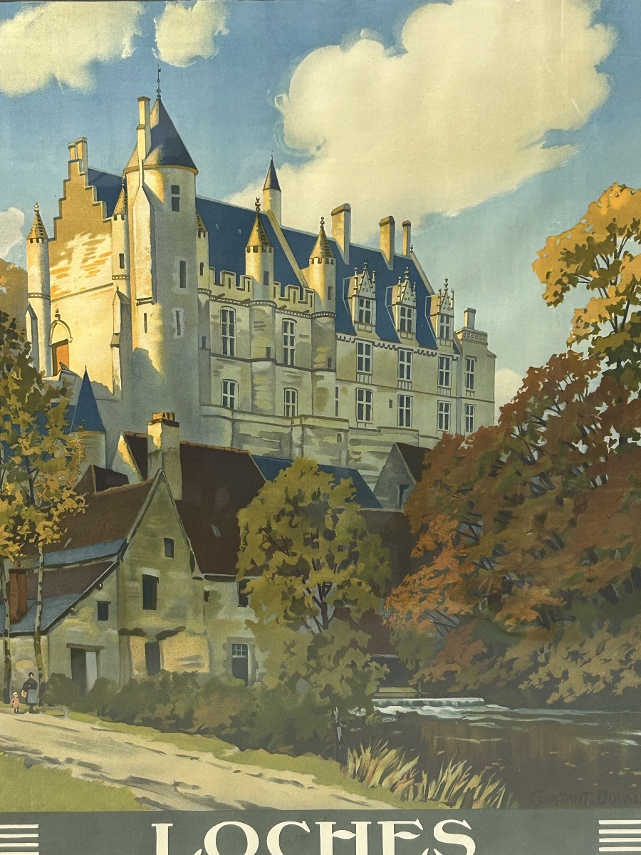 Ancienne affiche de voyage de Constant Duval Chemin de fer de Paris Orleans Loches circuit auto-photo-6