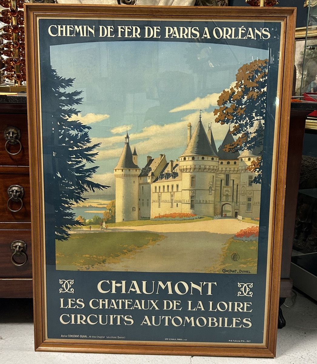 Ancienne affiche de voyage de Constant Duval Chemin de fer de Paris Orleans Chaumont circuit 