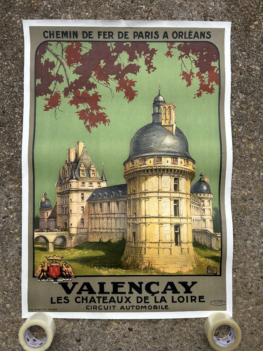 Affiche ancienne originale Château de la Loire chemin de fer Paris Orleans VALENÇAY - ALO -photo-4
