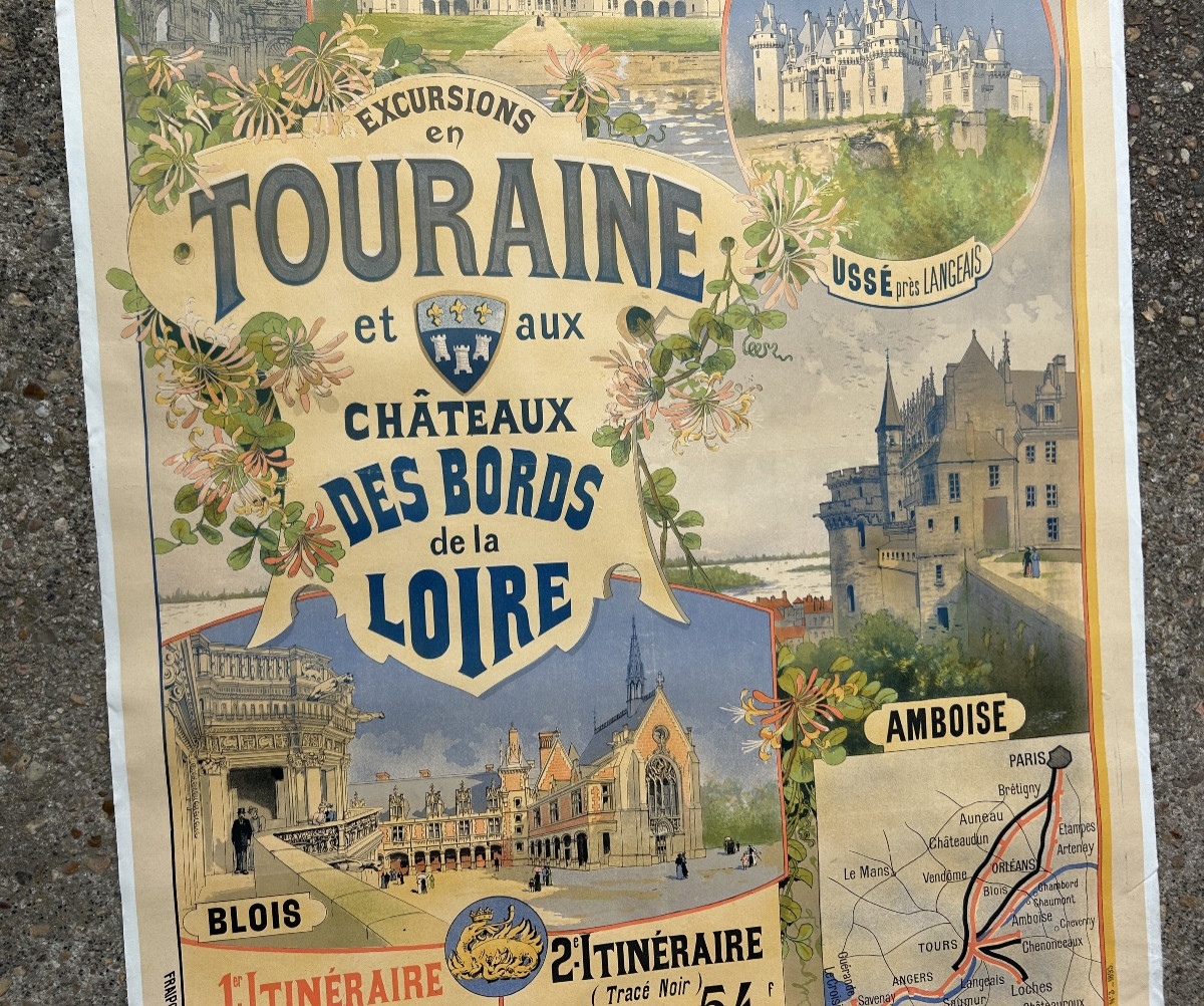 Affiche ancienne chemin de fer d’Orleans Châteaux des Bords de la Loire 1893 G Fraipont -photo-3