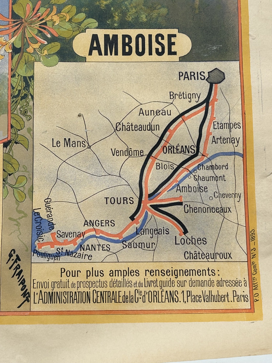 Affiche ancienne chemin de fer d’Orleans Châteaux des Bords de la Loire 1893 G Fraipont -photo-7