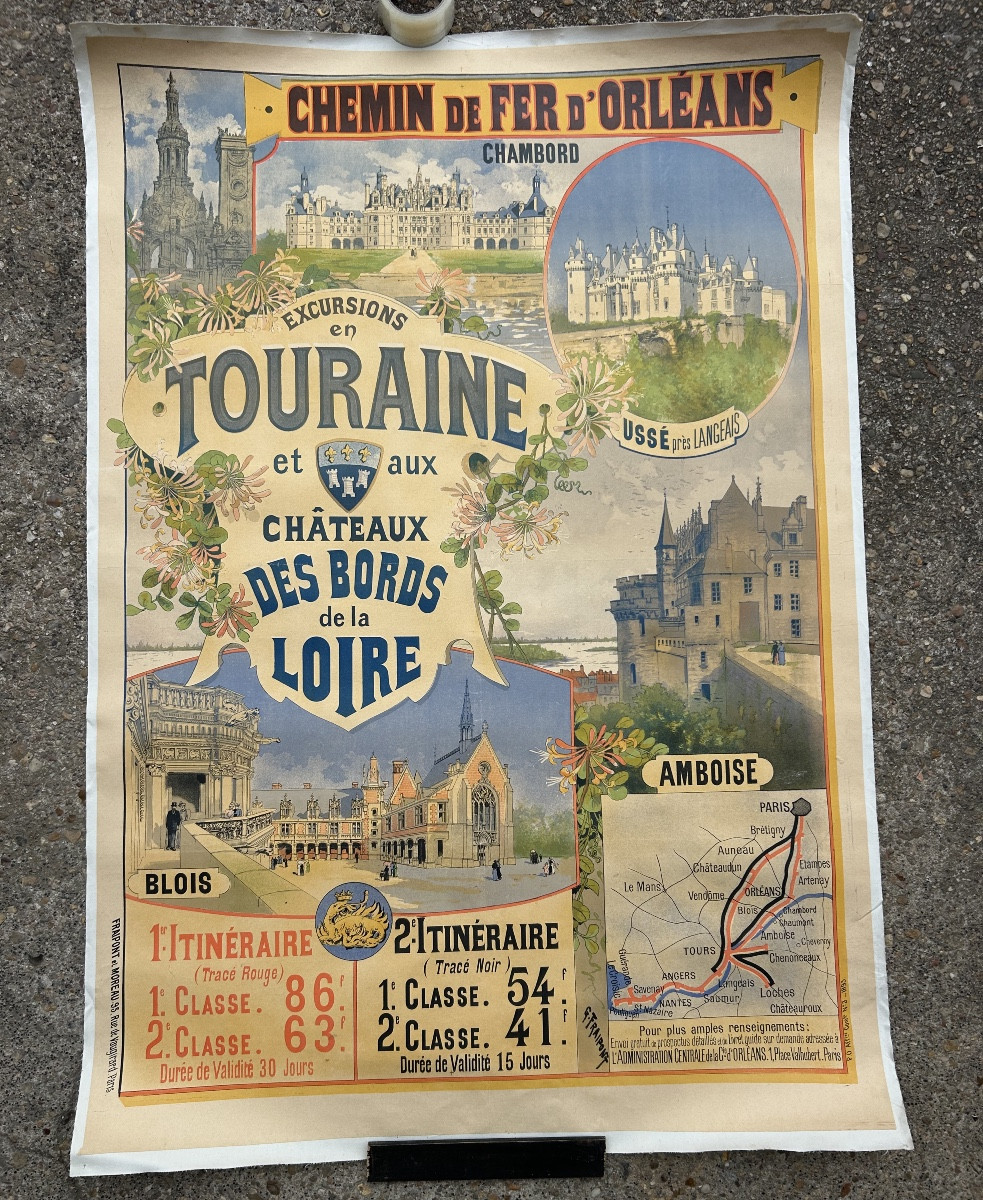 Affiche ancienne chemin de fer d’Orleans Châteaux des Bords de la Loire 1893 G Fraipont 