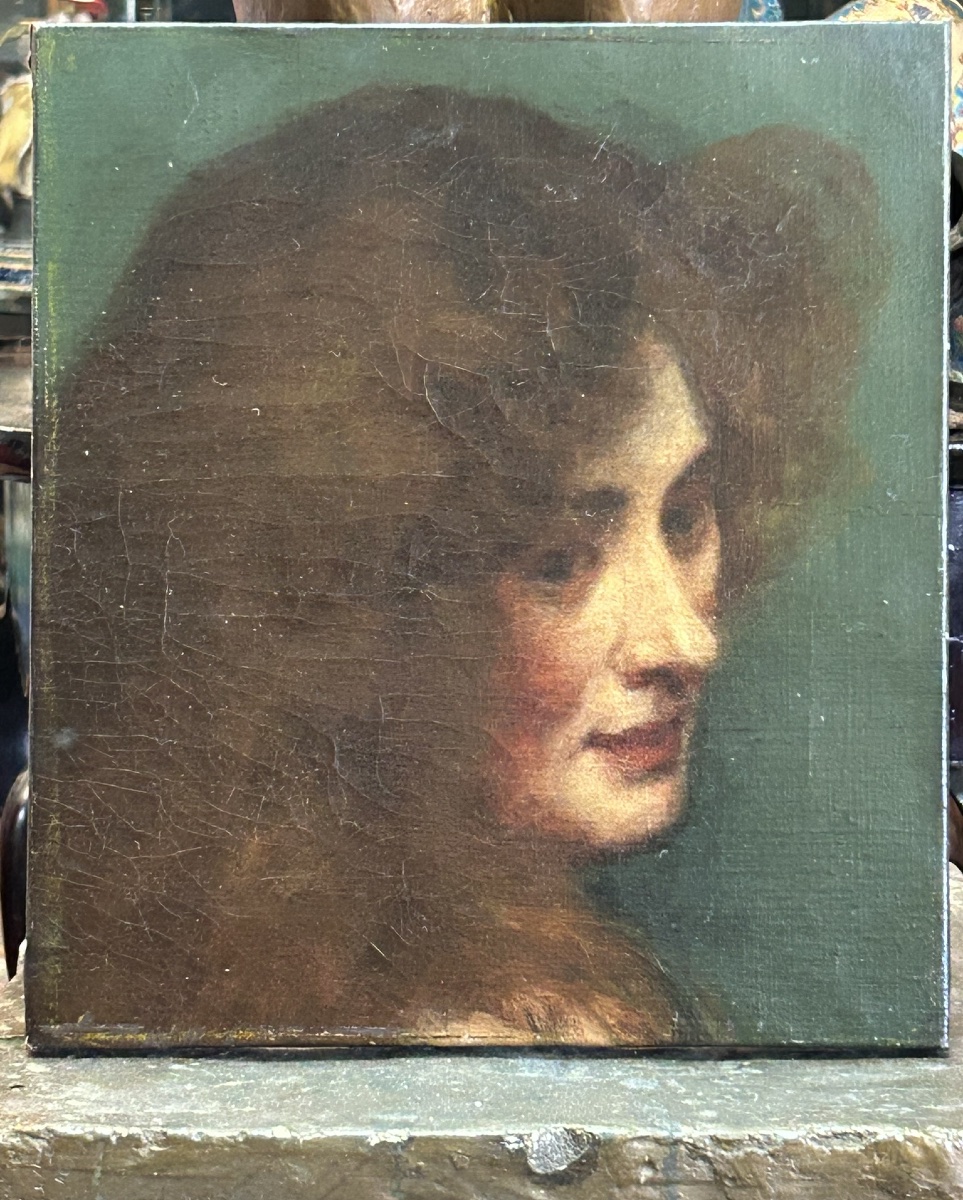 Lucy Lee - Robbins (1865-1943) étude portrait de jeune femme daté 1911 huile sur toile -photo-2