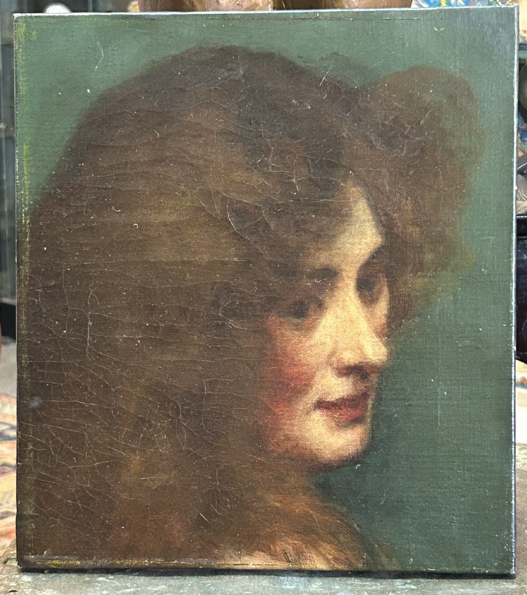 Lucy Lee - Robbins (1865-1943) étude portrait de jeune femme daté 1911 huile sur toile -photo-5