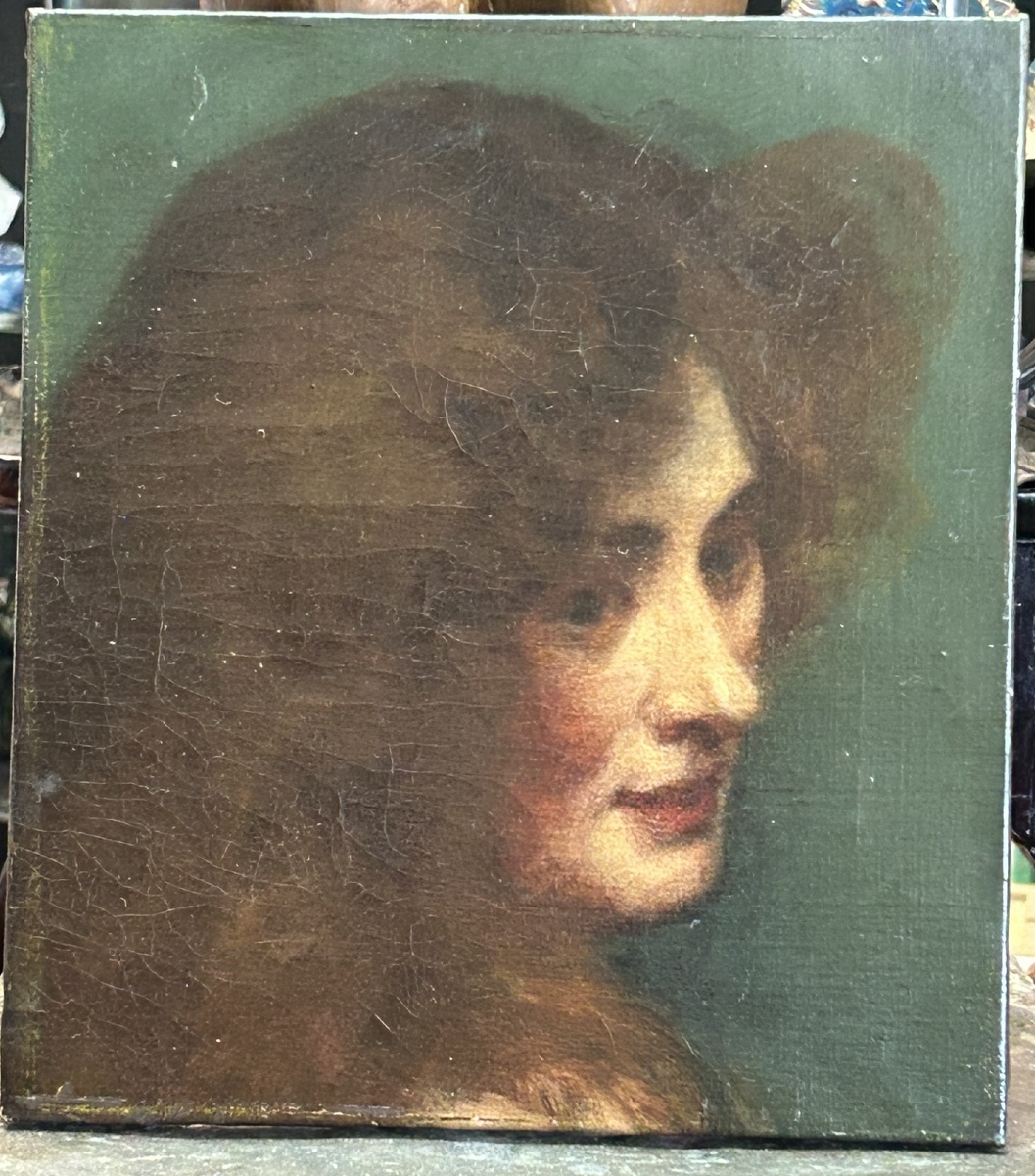 Lucy Lee - Robbins (1865-1943) étude portrait de jeune femme daté 1911 huile sur toile 