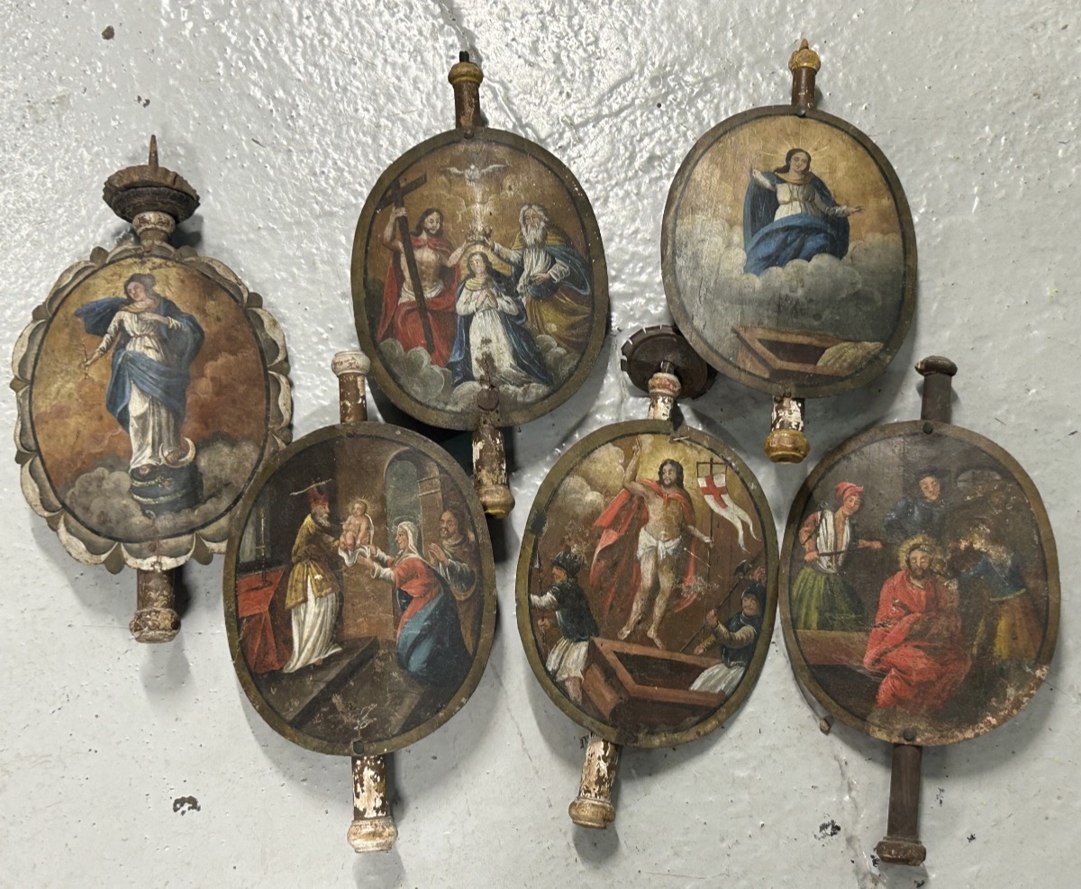 Lot Of Religious Art Candle Holders Or Procession Sticks Late 18th Or Early 19th Century