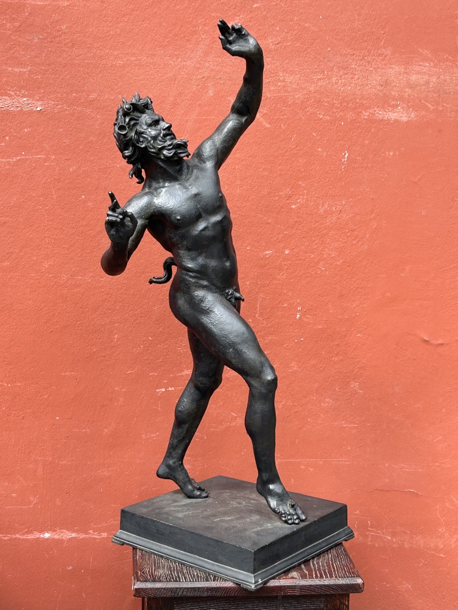 Bronze Of The Great Pompeii Dancing Faun Tour After The Antique 19th Century Cast H 82 Cm-photo-2