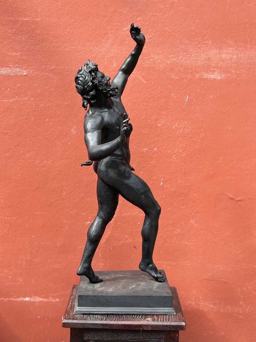 Bronze Of The Great Pompeii Dancing Faun Tour After The Antique 19th Century Cast H 82 Cm-photo-4