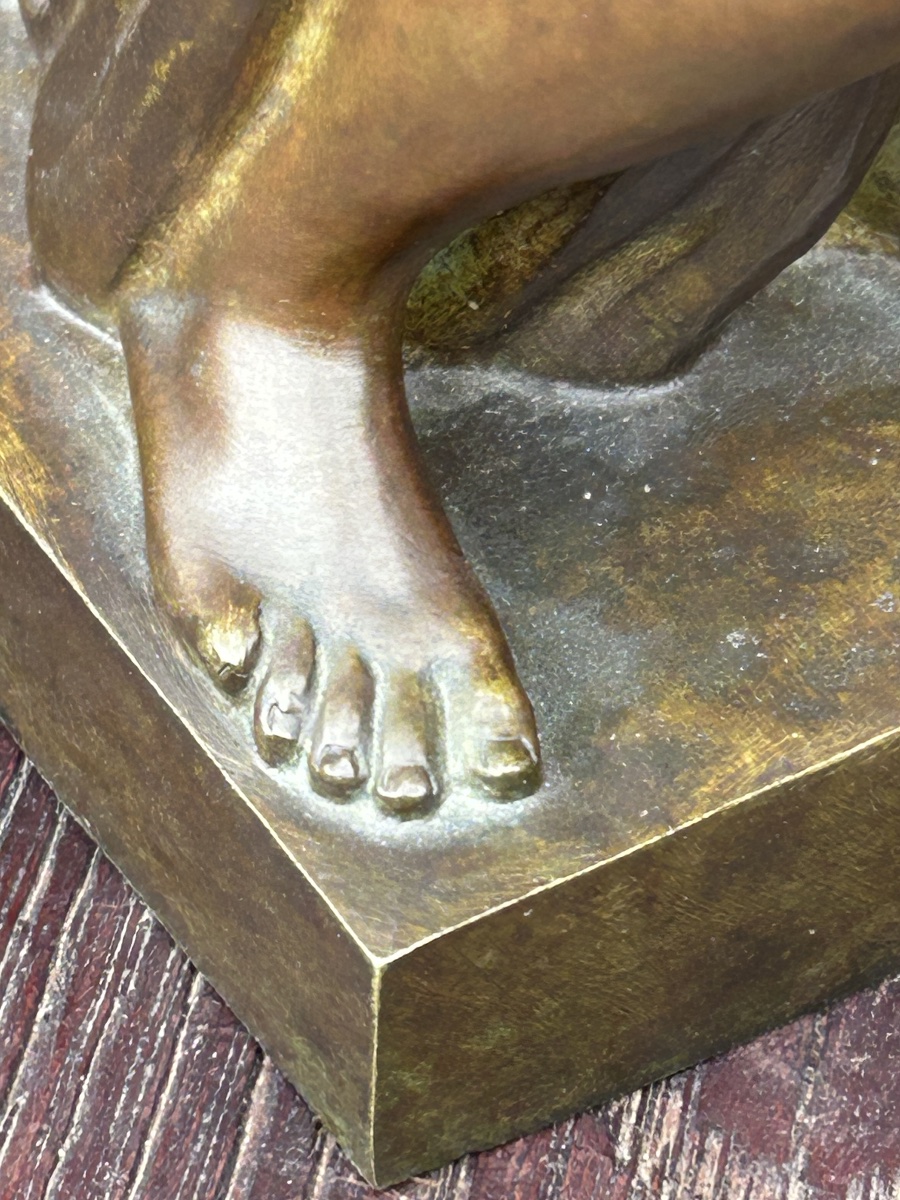 Alexandre Ouline ( Active 1918-1940) Nude Crouching Woman Art Deco Bronze Signed And Dated 1929-photo-4