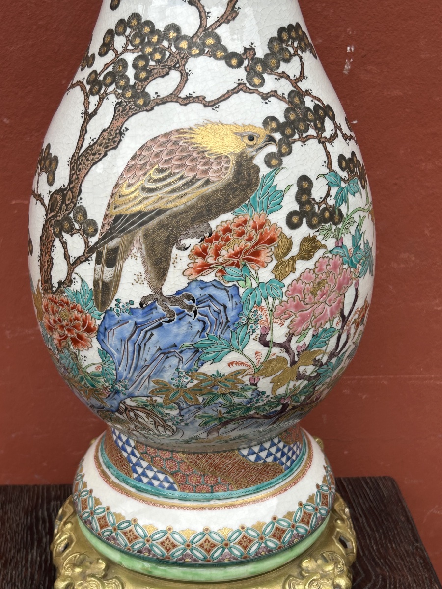 Large Late 19th Century Japanese Polychrome Porcelain Vase H 64 Cm-photo-2