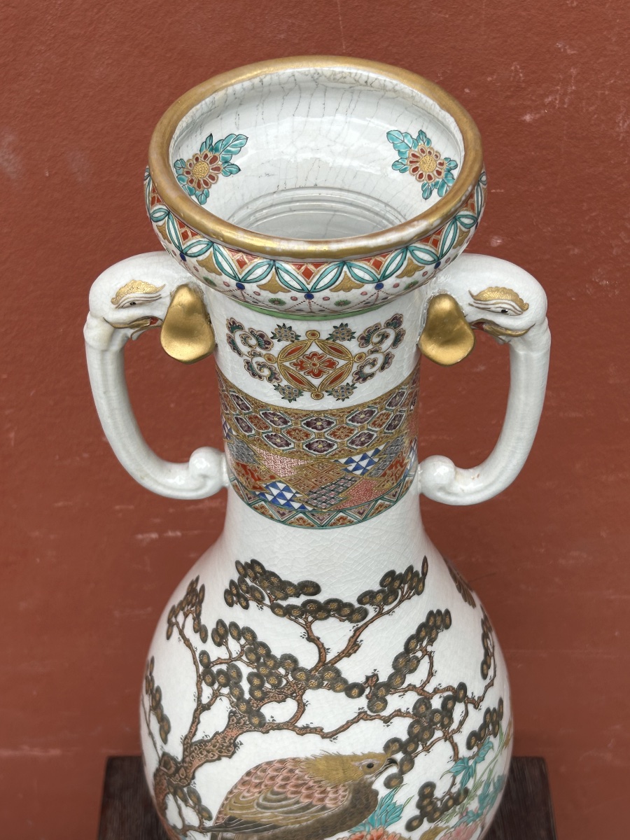 Large Late 19th Century Japanese Polychrome Porcelain Vase H 64 Cm-photo-4
