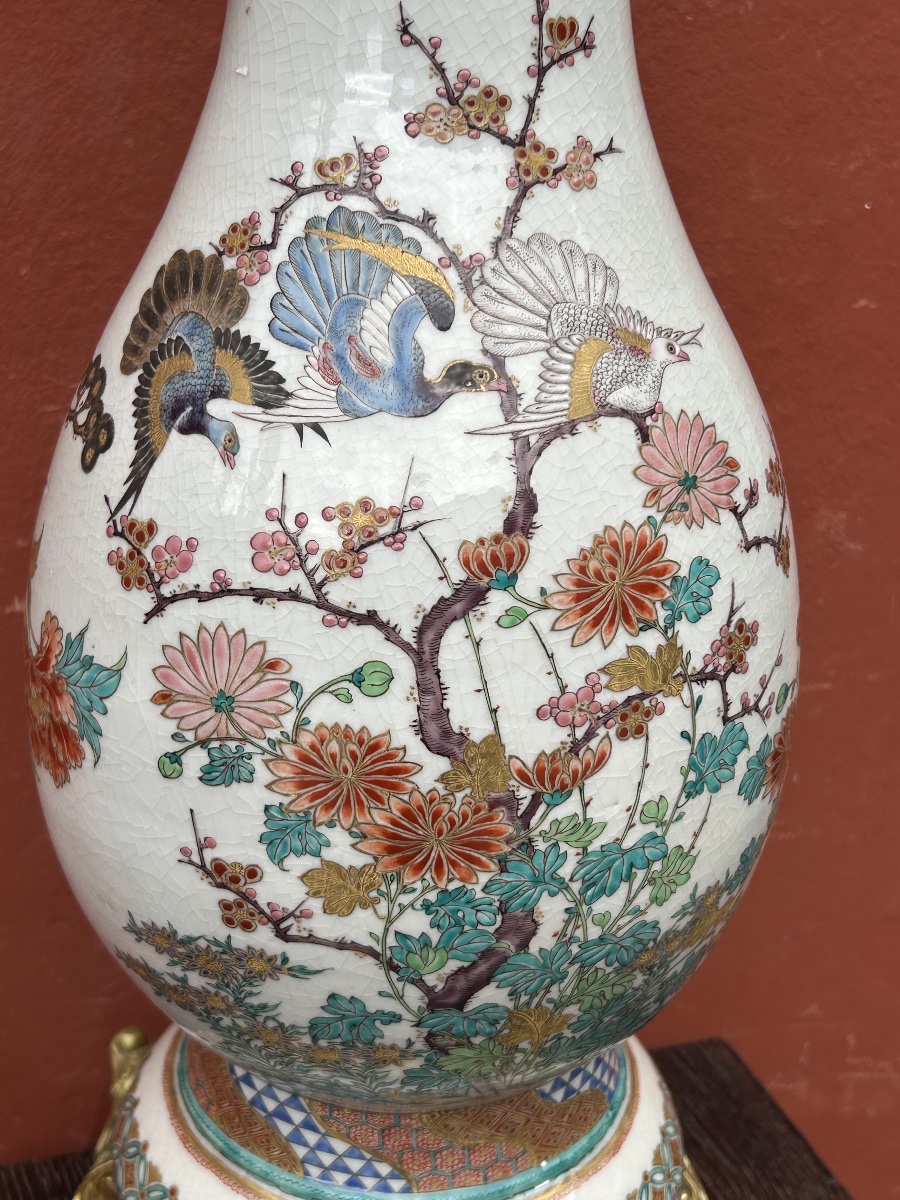 Large Late 19th Century Japanese Polychrome Porcelain Vase H 64 Cm-photo-2