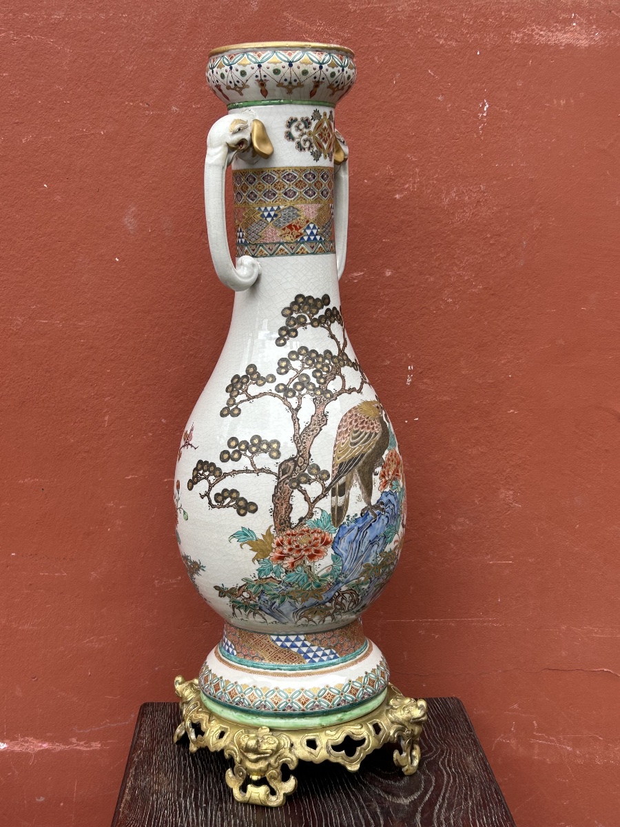 Large Late 19th Century Japanese Polychrome Porcelain Vase H 64 Cm-photo-4