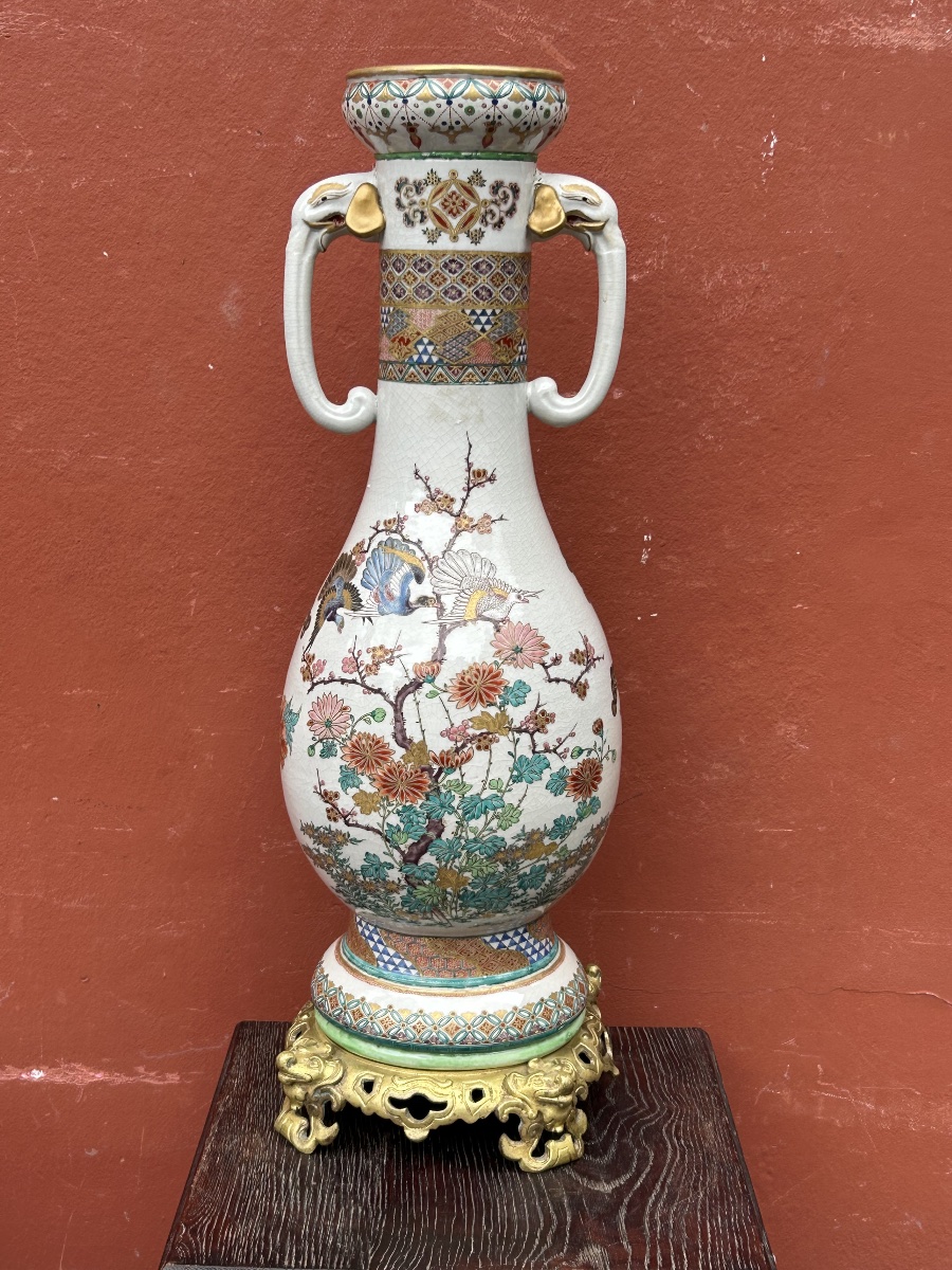 Large Late 19th Century Japanese Polychrome Porcelain Vase H 64 Cm-photo-5