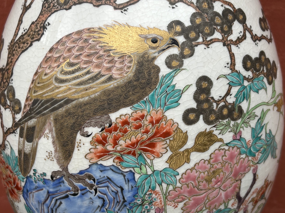 Large Late 19th Century Japanese Polychrome Porcelain Vase H 64 Cm-photo-7