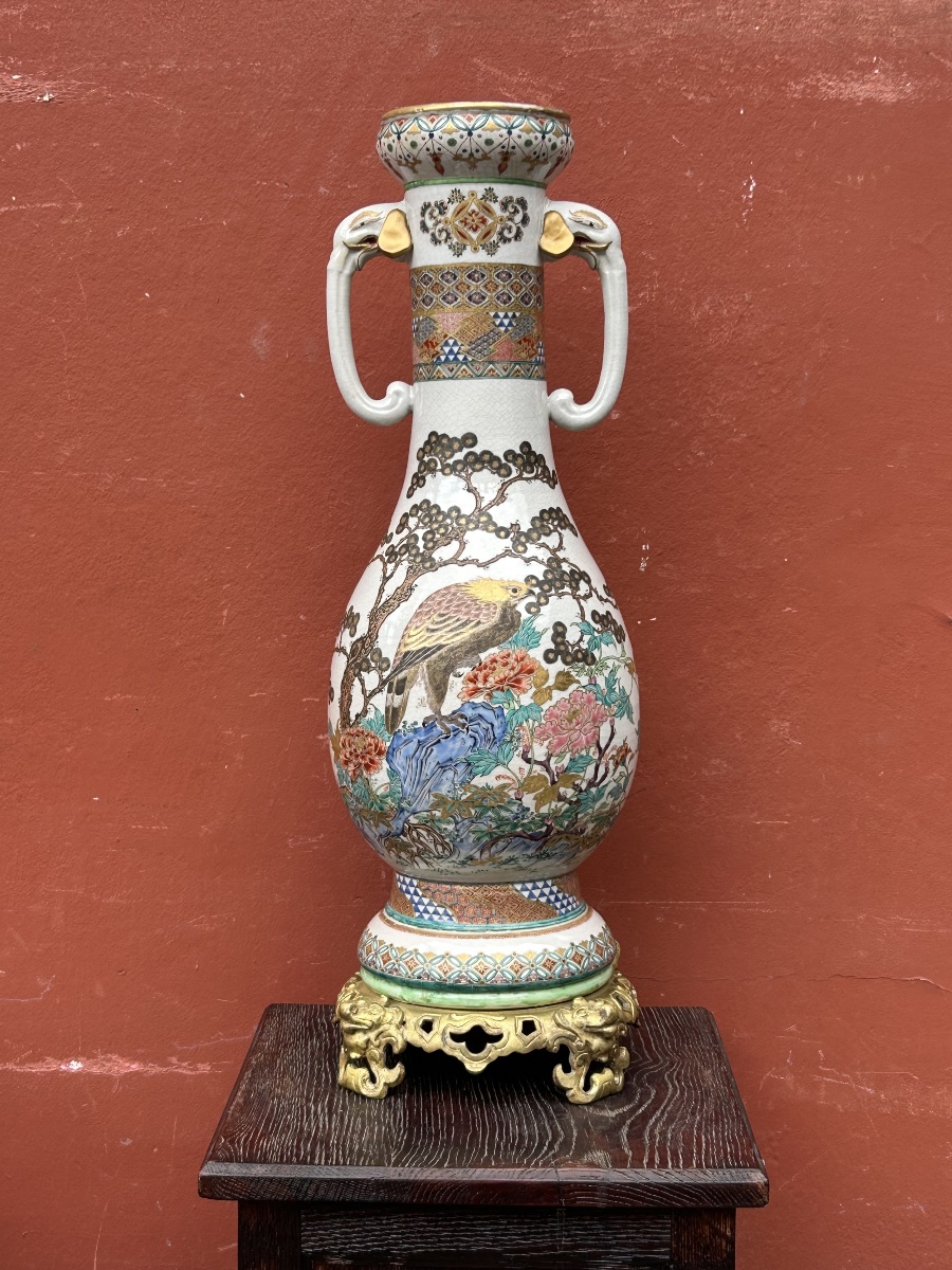 Large Late 19th Century Japanese Polychrome Porcelain Vase H 64 Cm