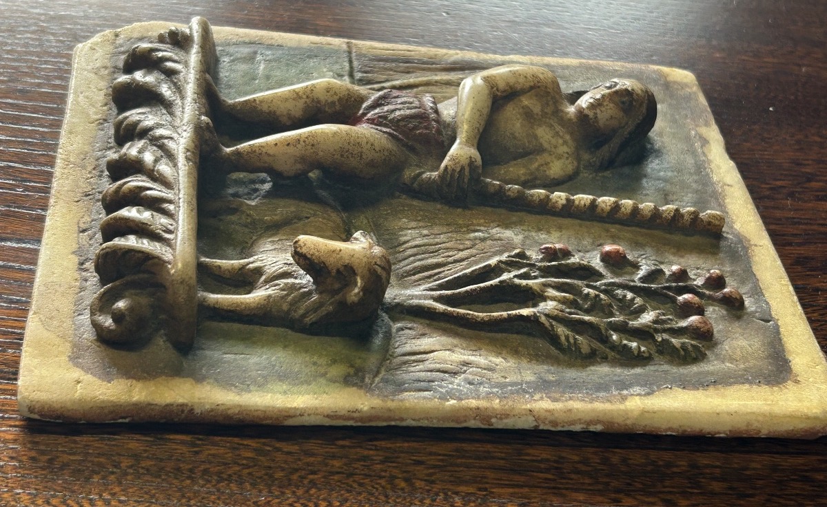 Ancienne plaque en albâtre polychrome d’époque XVIIème Saint Jean Baptiste - religion -photo-3