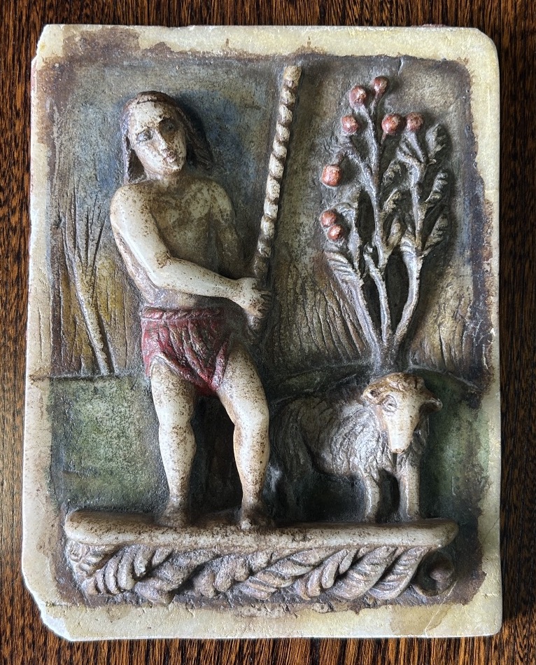 Ancienne plaque en albâtre polychrome d’époque XVIIème Saint Jean Baptiste - religion -photo-7