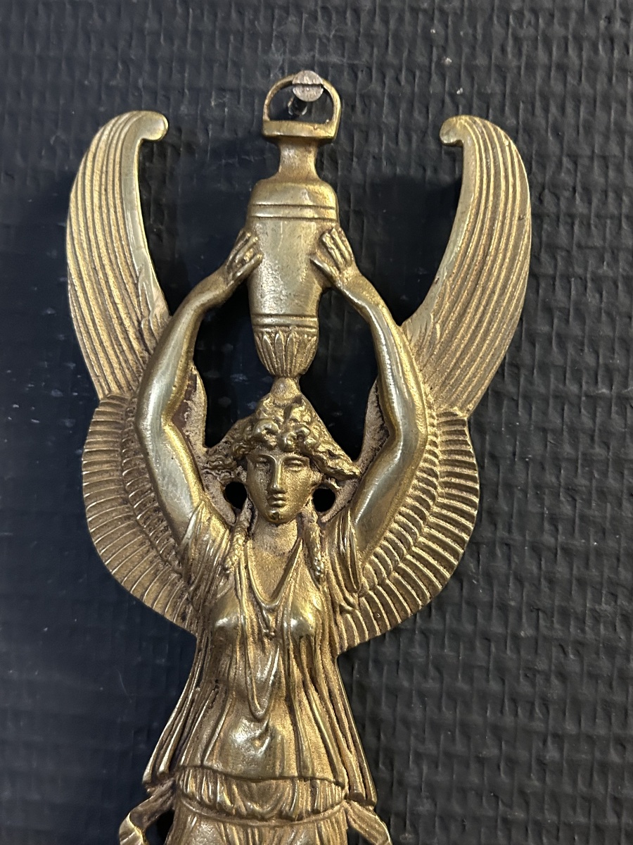 Pair Of Gilded Bronze Empire-style Wall Sconces From The Early 20th Century Featuring Winged Women-photo-4