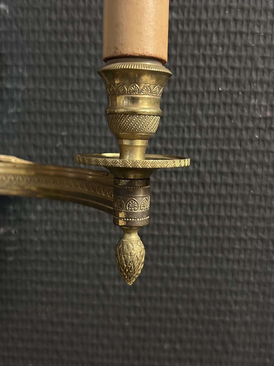 Pair Of Gilded Bronze Empire-style Wall Sconces From The Early 20th Century Featuring Winged Women-photo-1