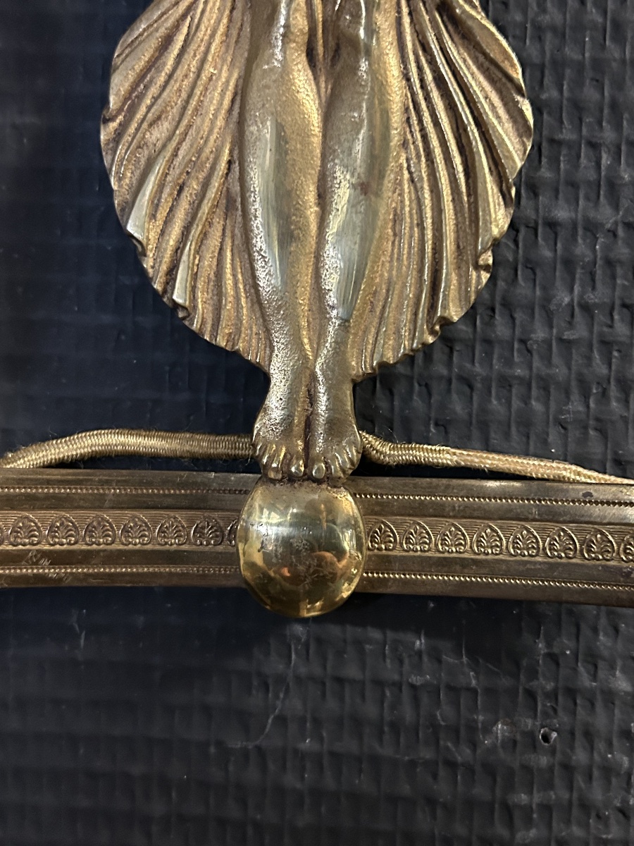 Pair Of Gilded Bronze Empire-style Wall Sconces From The Early 20th Century Featuring Winged Women-photo-2