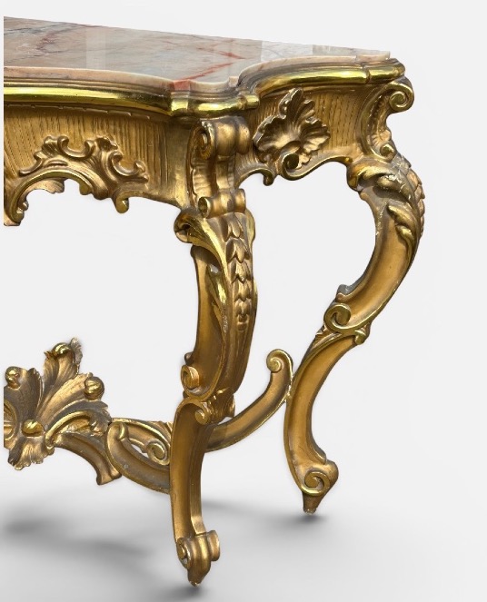 Large Italian Console Table In Gilded Wood, Louis XV Style, Late 19th Century, 158 Cm Long-photo-3
