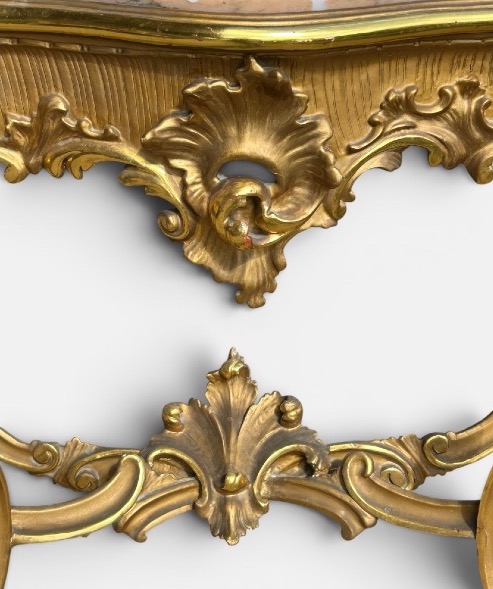 Large Italian Console Table In Gilded Wood, Louis XV Style, Late 19th Century, 158 Cm Long-photo-4