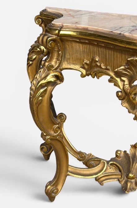 Large Italian Console Table In Gilded Wood, Louis XV Style, Late 19th Century, 158 Cm Long-photo-1