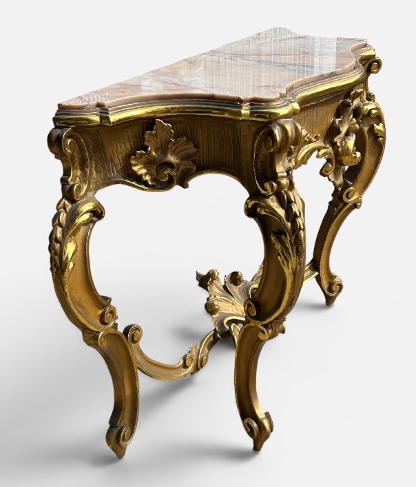 Large Italian Console Table In Gilded Wood, Louis XV Style, Late 19th Century, 158 Cm Long-photo-2