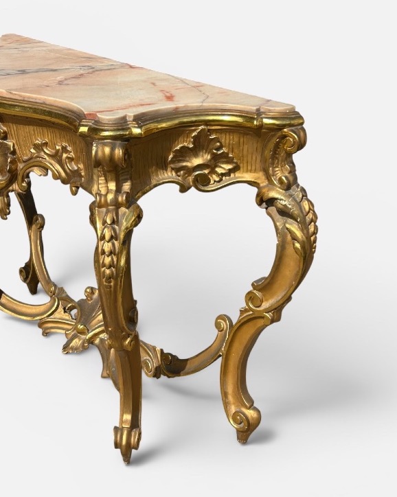 Large Italian Console Table In Gilded Wood, Louis XV Style, Late 19th Century, 158 Cm Long-photo-3