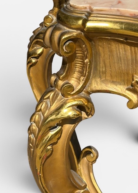 Large Italian Console Table In Gilded Wood, Louis XV Style, Late 19th Century, 158 Cm Long-photo-6