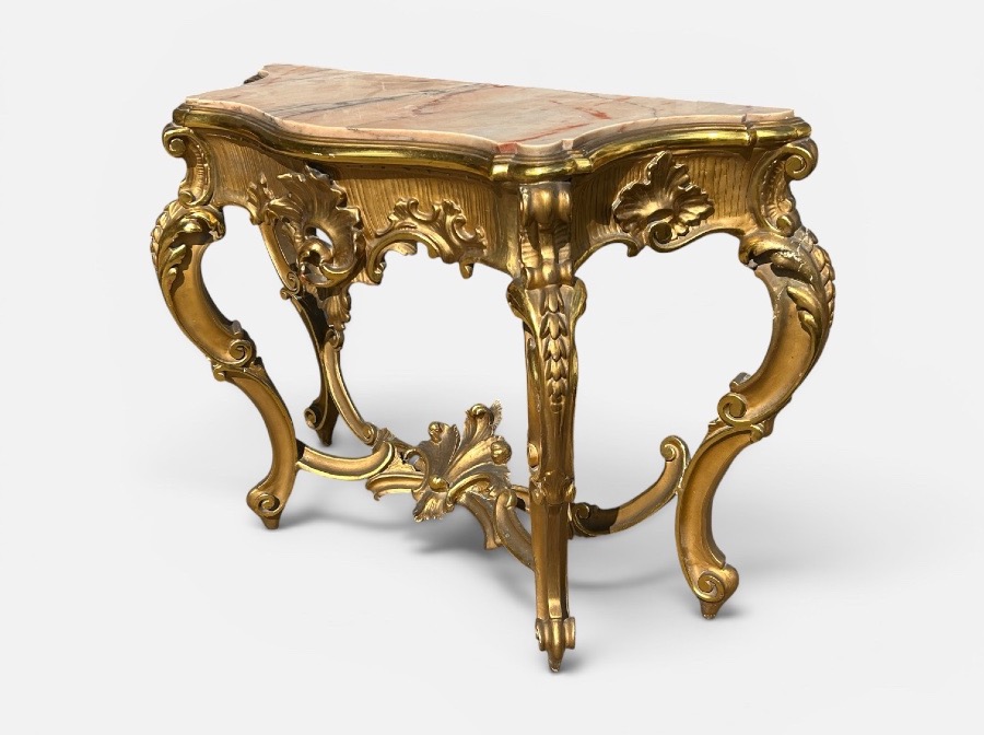 Large Italian Console Table In Gilded Wood, Louis XV Style, Late 19th Century, 158 Cm Long-photo-7