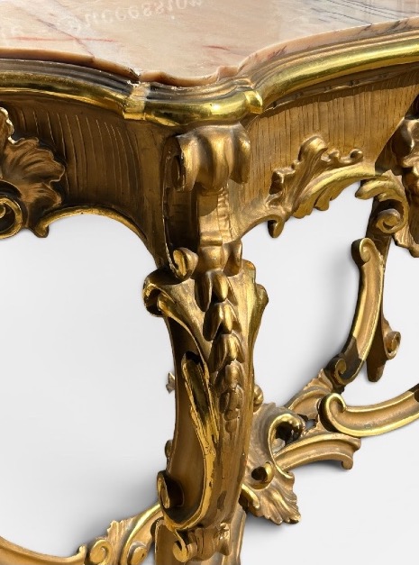 Large Italian Console Table In Gilded Wood, Louis XV Style, Late 19th Century, 158 Cm Long-photo-8