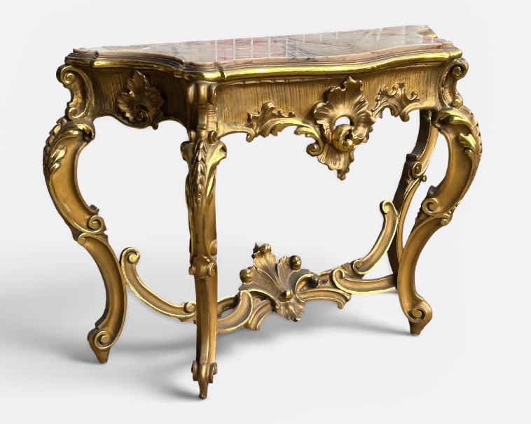 Large Italian Console Table In Gilded Wood, Louis XV Style, Late 19th Century, 158 Cm Long