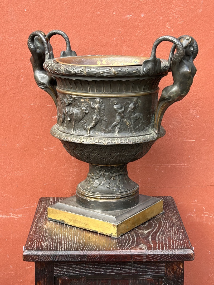 Important Antique-style Bronze Vase—grand Tour—medici Vase With Mermaid Handles, Early 19th Century-photo-4