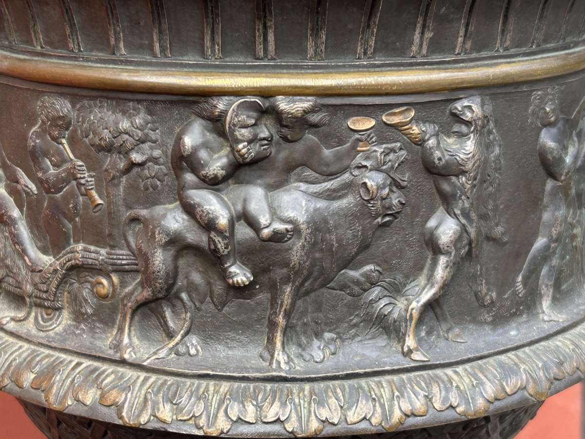 Important Antique-style Bronze Vase—grand Tour—medici Vase With Mermaid Handles, Early 19th Century-photo-5