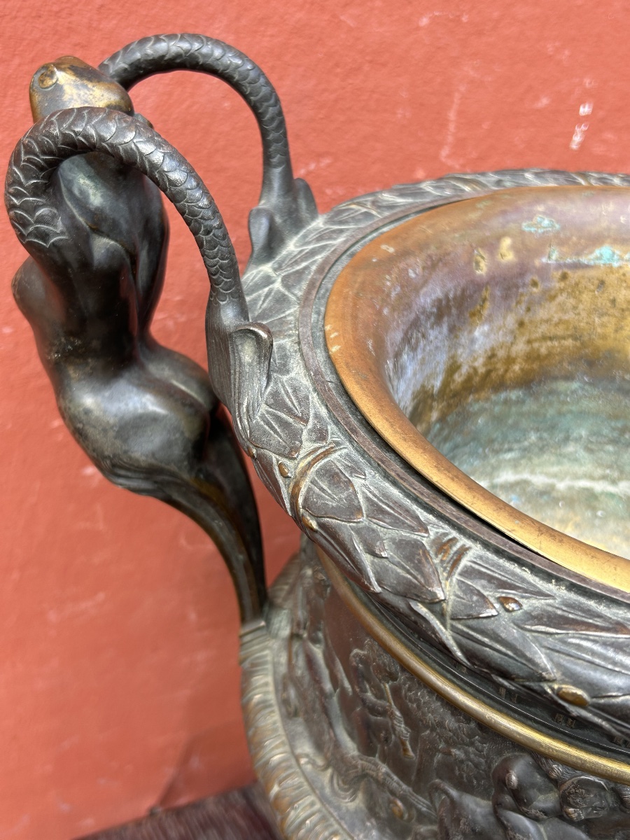 Important Antique-style Bronze Vase—grand Tour—medici Vase With Mermaid Handles, Early 19th Century-photo-6