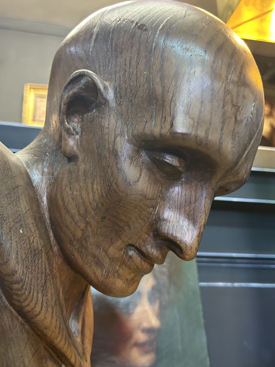 D’après Jean Antoine HOUDON buste de Saint Bruno de Cologne sculpture en chêne  fin XIXème-photo-2