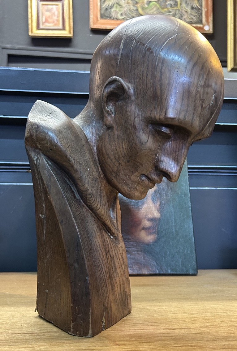 D’après Jean Antoine HOUDON buste de Saint Bruno de Cologne sculpture en chêne  fin XIXème